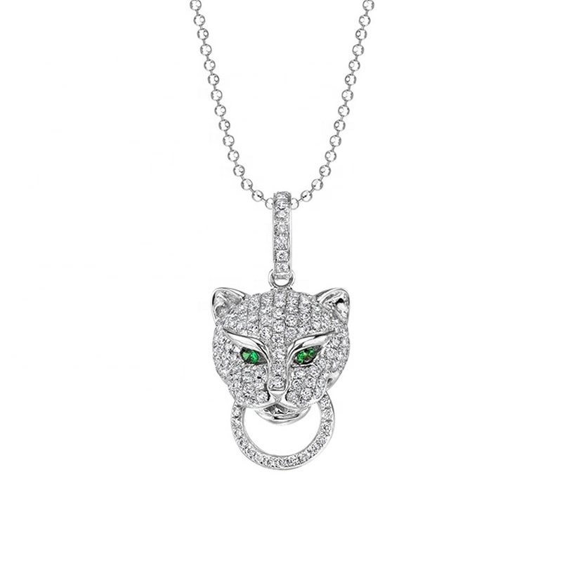 Gemnel new fashion 925 silver jewelry gold plated pave full diamonds leopard head pendant necklace