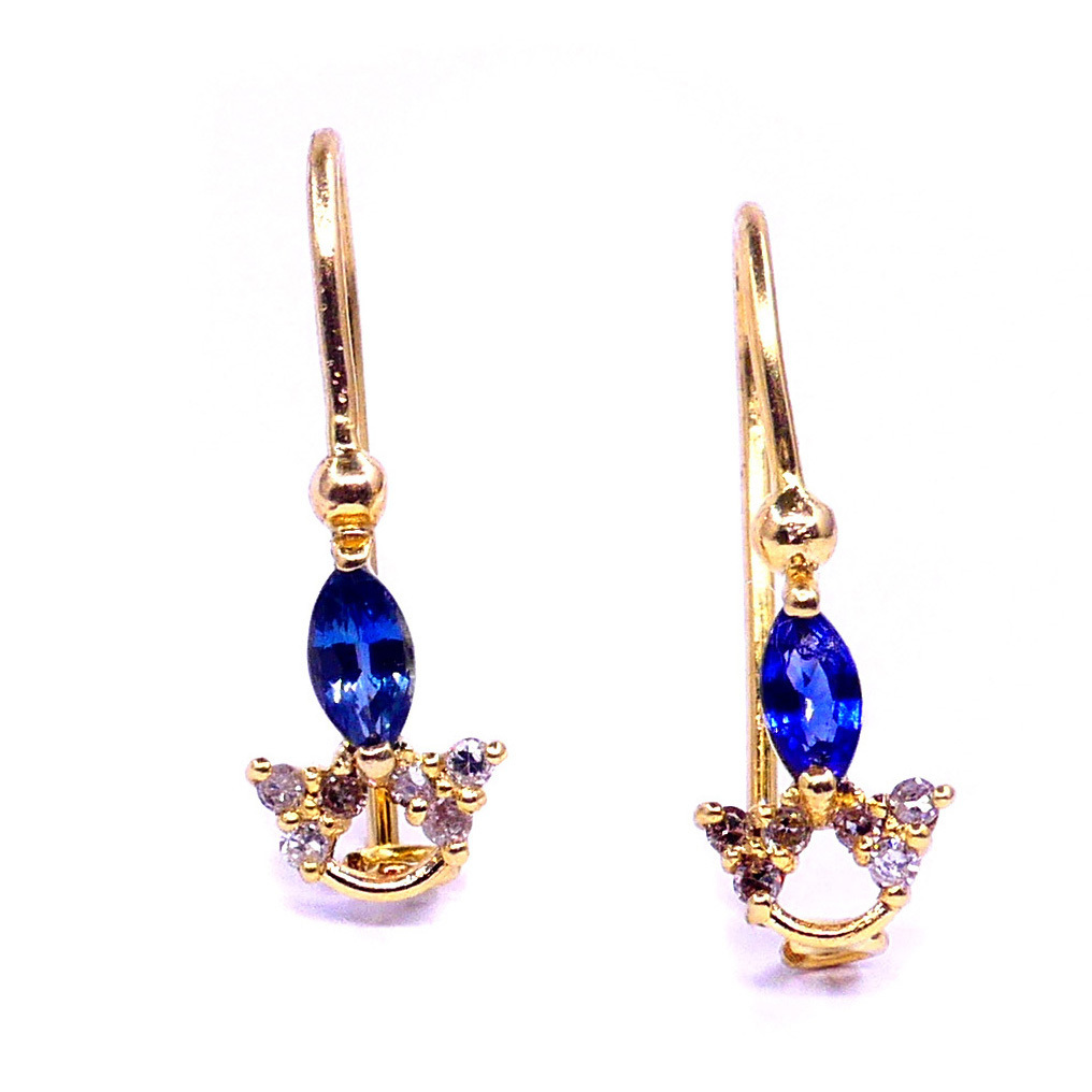 Fashion 14K Gold Diamond Wholesale Indian Gold Party Wear Handmade Minimal Earring Jewelry Women Blue Sapphire Gemstone Earrings