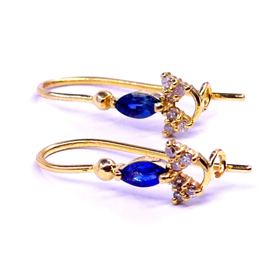 Fashion 14K Gold Diamond Wholesale Indian Gold Party Wear Handmade Minimal Earring Jewelry Women Blue Sapphire Gemstone Earrings