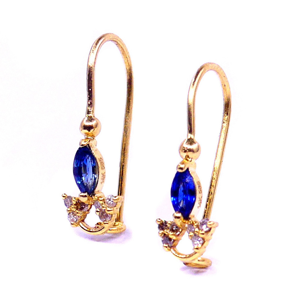 Fashion 14K Gold Diamond Wholesale Indian Gold Party Wear Handmade Minimal Earring Jewelry Women Blue Sapphire Gemstone Earrings