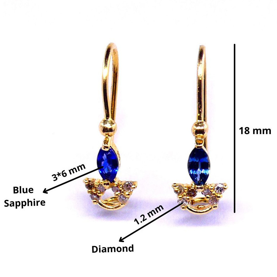 Fashion 14K Gold Diamond Wholesale Indian Gold Party Wear Handmade Minimal Earring Jewelry Women Blue Sapphire Gemstone Earrings