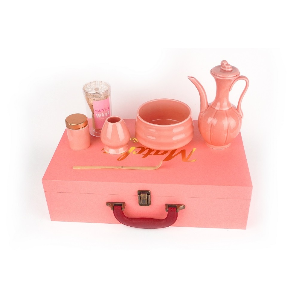 New Design Chinese Traditional Pink Color Matcha Set Luxury Portable Tea Pot Set