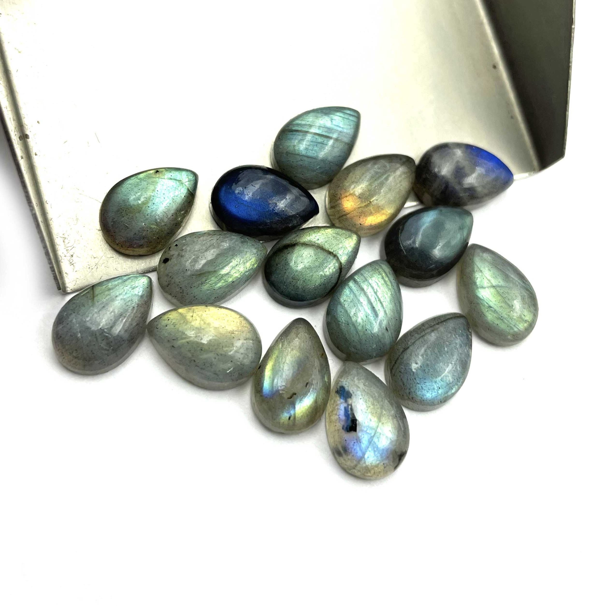 Natural Labradorite Pear Cabs Multi Fire Loose Gemstone Lot 10 Pcs 10x15 MM 50 CT High Quality Stone