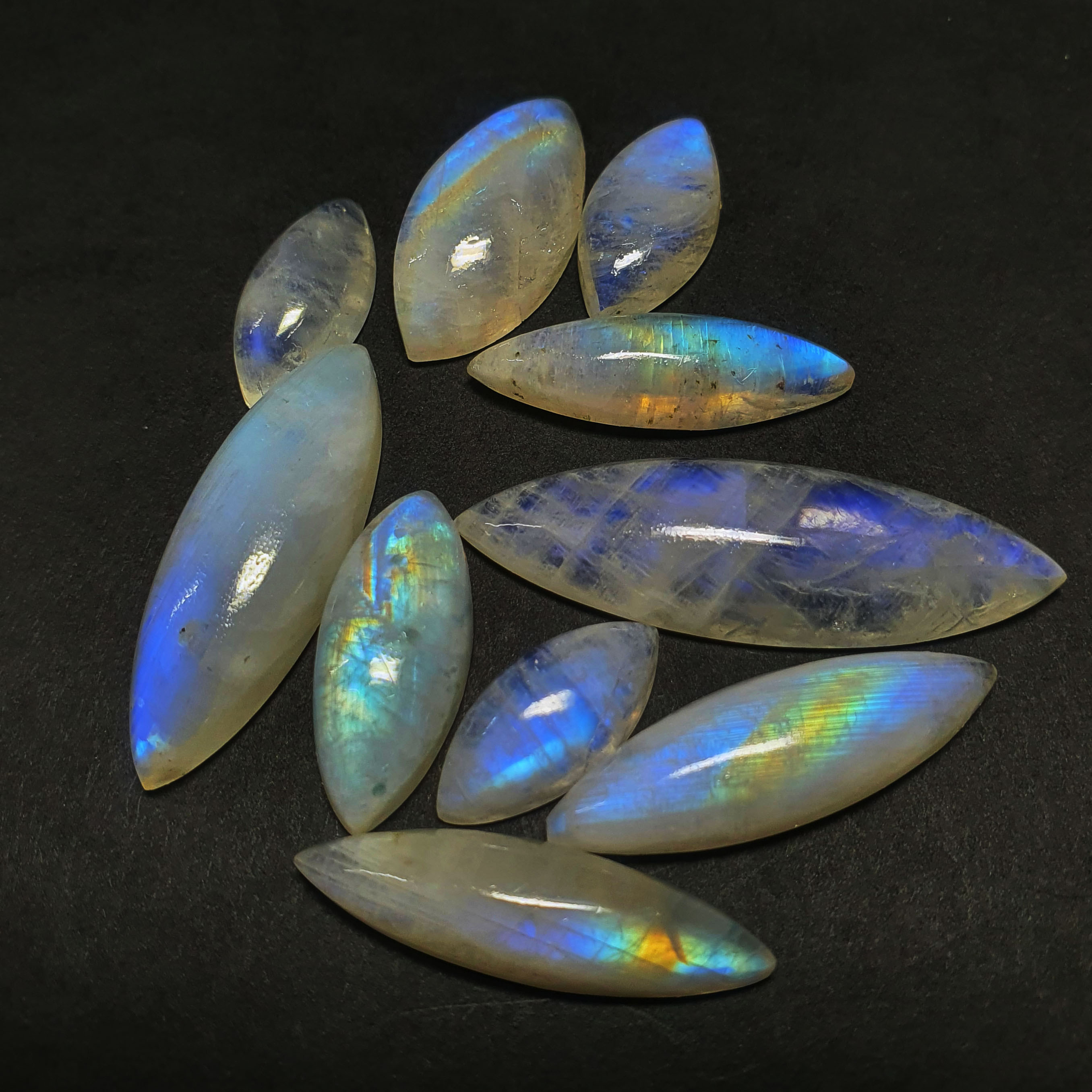 Natural Rainbow Moonstone Marquise Cabochon Gemstone 7x21 mm Approx 100 CT High Quality Stone For Jewelry Making