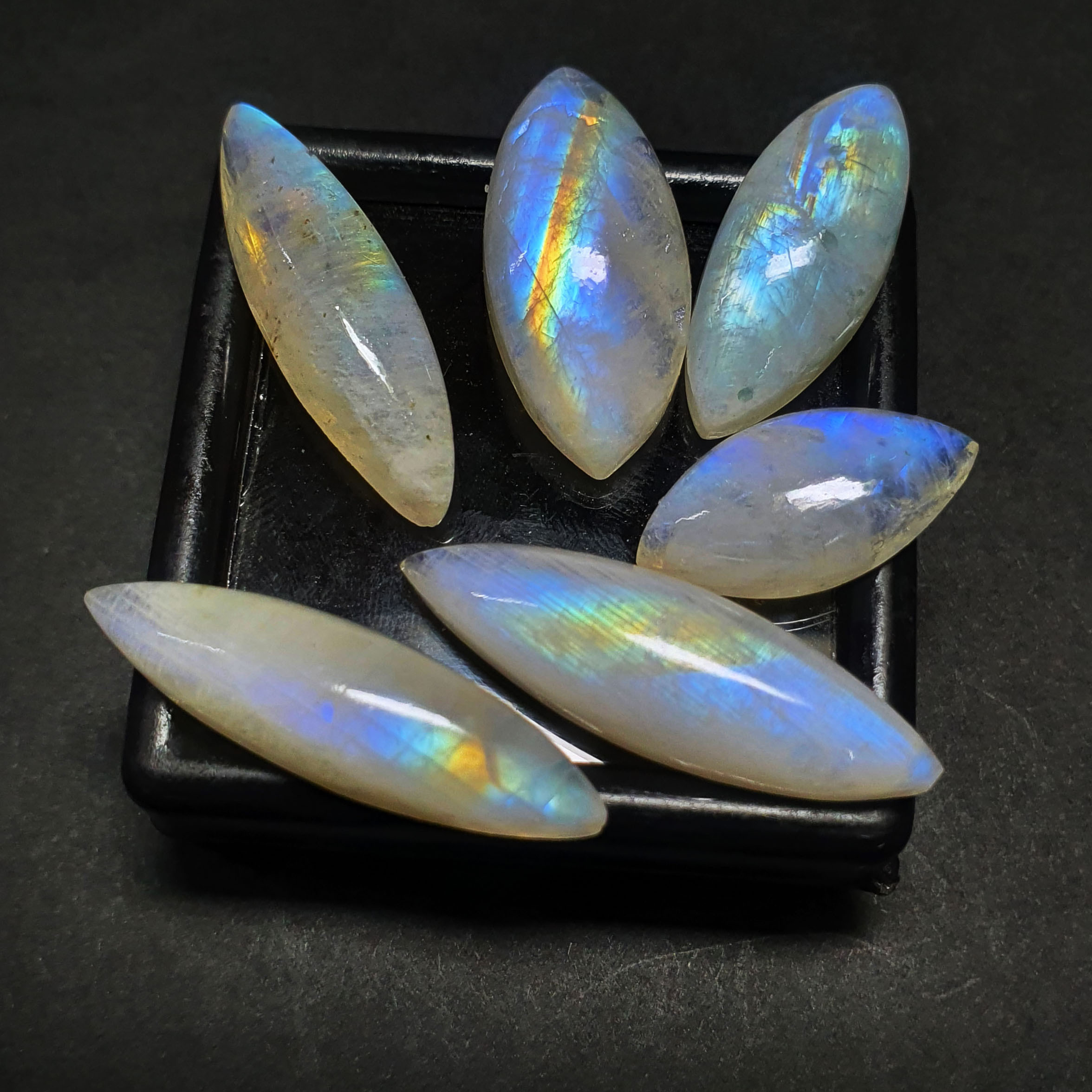 Natural Rainbow Moonstone Marquise Cabochon Gemstone 7x21 mm Approx 100 CT High Quality Stone For Jewelry Making