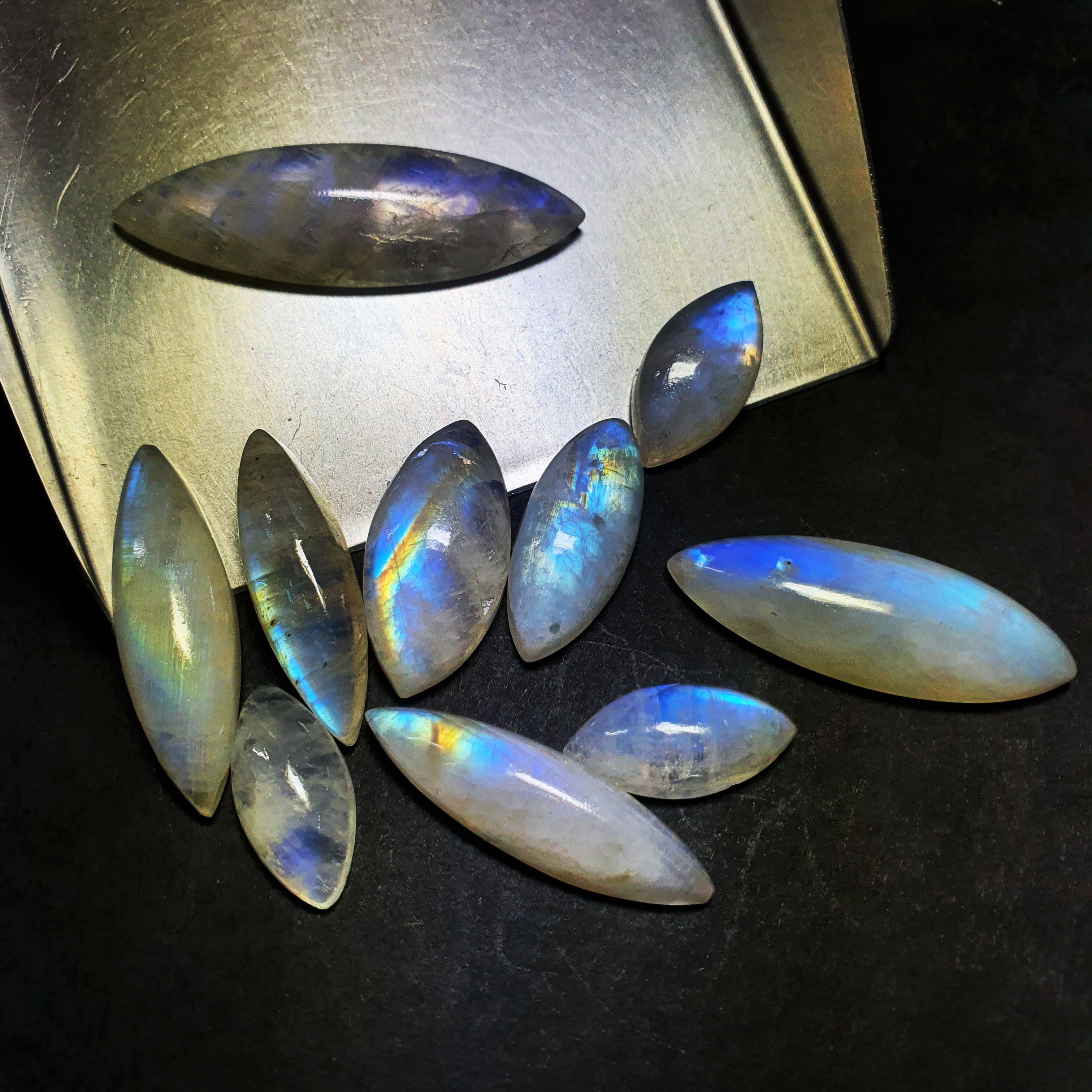 Natural Rainbow Moonstone Marquise Cabochon Gemstone 7x21 mm Approx 100 CT High Quality Stone For Jewelry Making