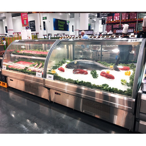 Plug in Semi multideck case with front curved glass for fresh meat Refrigerator for Supermarket Meat Display Chiller