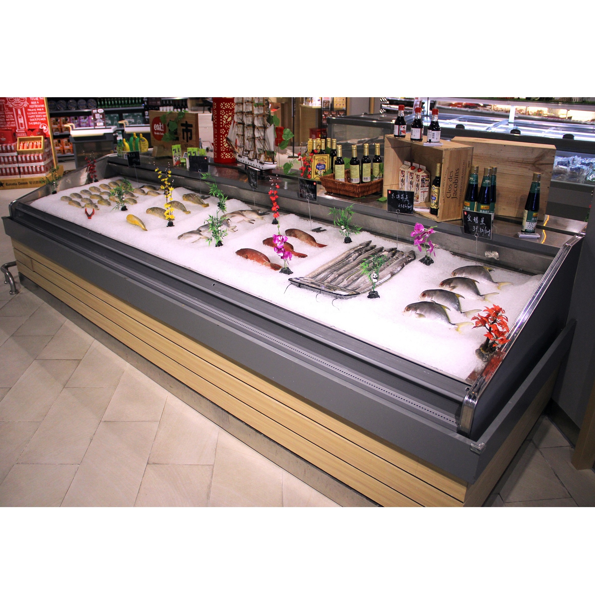 Remote Ice deck Refrigerator for Supermarket Meat Display Chiller remote Self Service Counter Chiller For fish