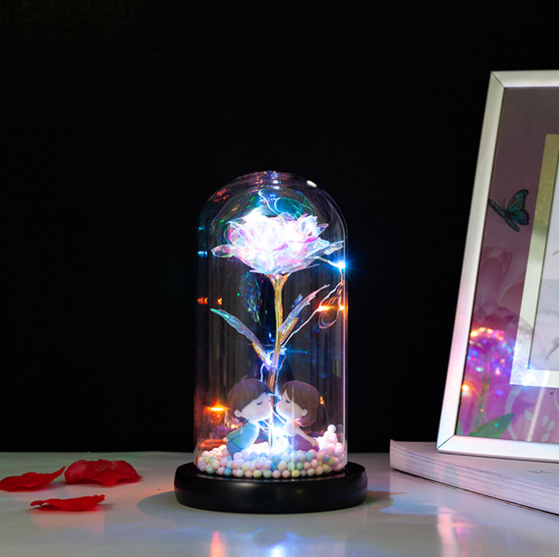 2024 HOT SELLING Valentine's Day Gift Decorative Night LED Light Rose Artificial Preserved Flowers SN