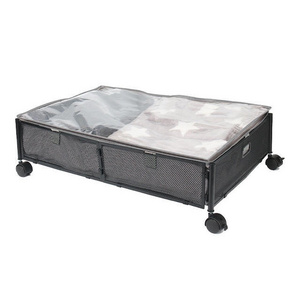 Under Bed Storage with Wheels - Rolling Underbed Storage Containers with Lid Metal Under Bed Shoe Storage Organizer