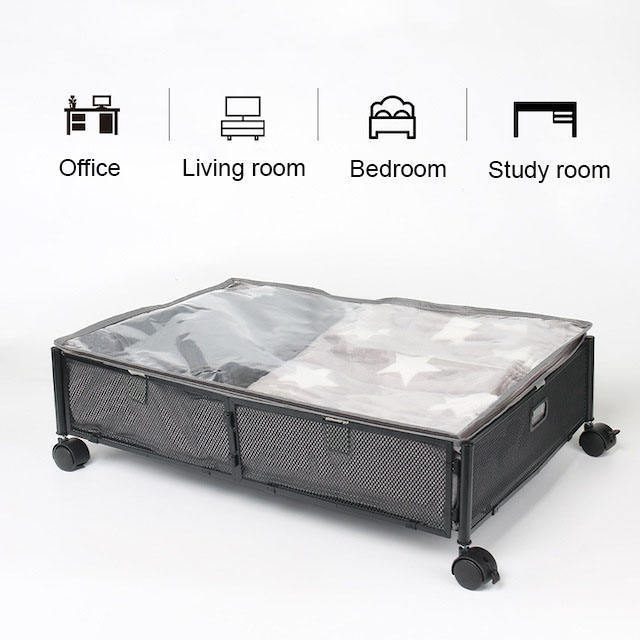 Under Bed Storage with Wheels - Rolling Underbed Storage Containers with Lid Metal Under Bed Shoe Storage Organizer