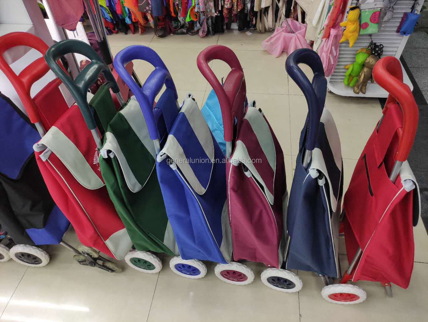 Hot selling folding  600D polyester supermarket store shopping bag shopping trolley cart