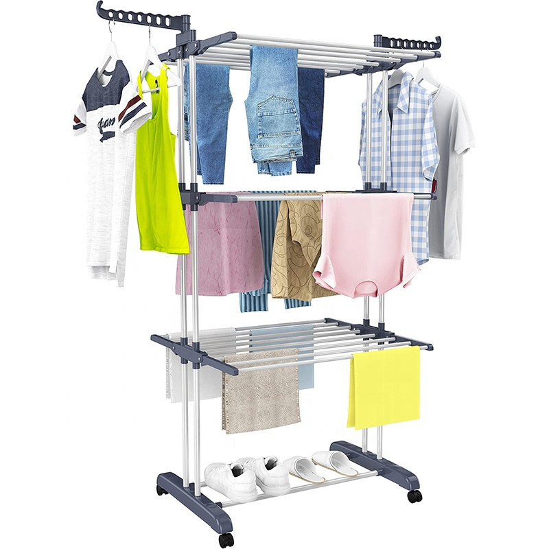 Hot Sale Stainless Steel Space-Saving Laundry Rack Foldable Cloth Drying Stand Folding Family Clothes Drying Rack