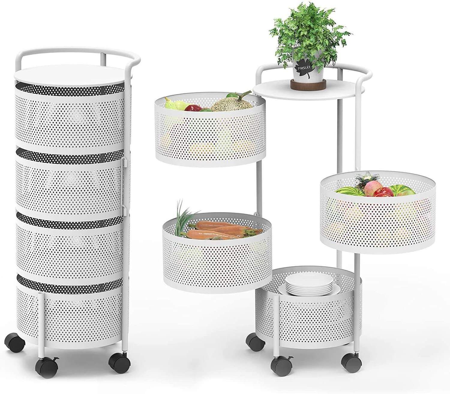 Round rotating kitchen basket shelf floor multi-layer  multifunctional vegetables and fruits storage shelf