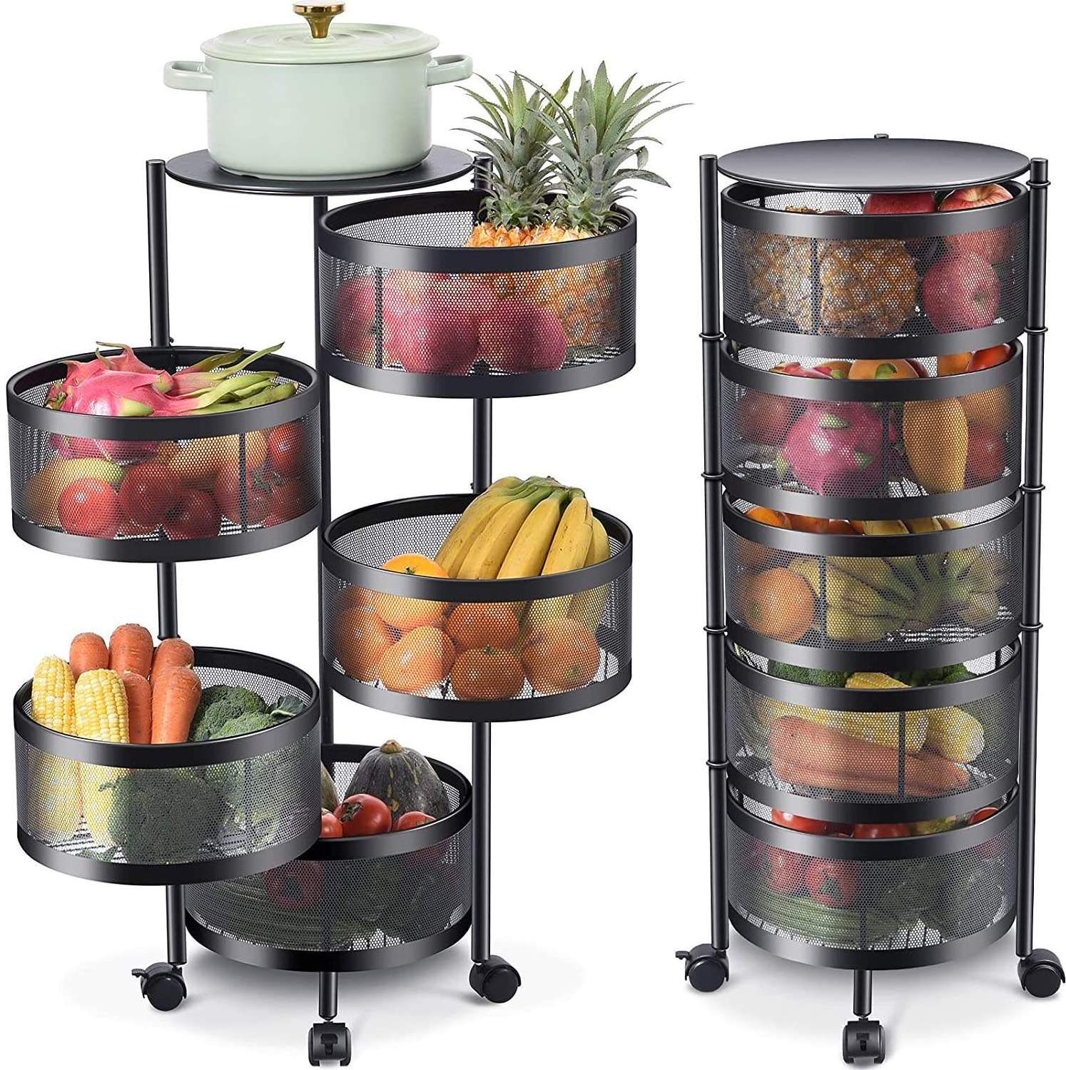 Round rotating kitchen basket shelf floor multi-layer  multifunctional vegetables and fruits storage shelf