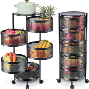 Round rotating kitchen basket shelf floor multi-layer  multifunctional vegetables and fruits storage shelf