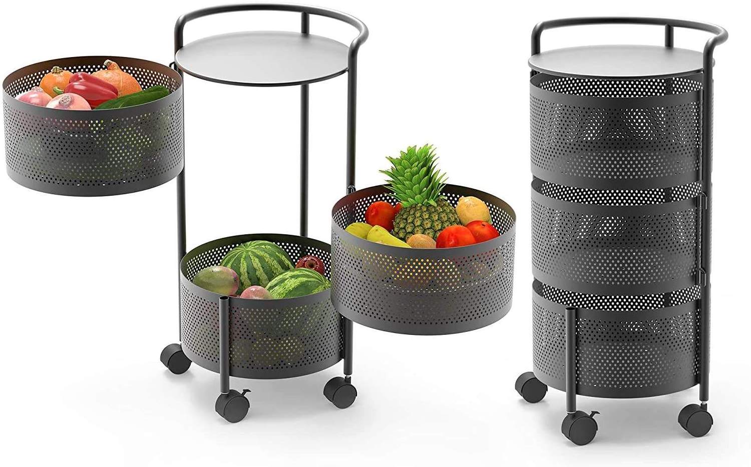 Round rotating kitchen basket shelf floor multi-layer  multifunctional vegetables and fruits storage shelf