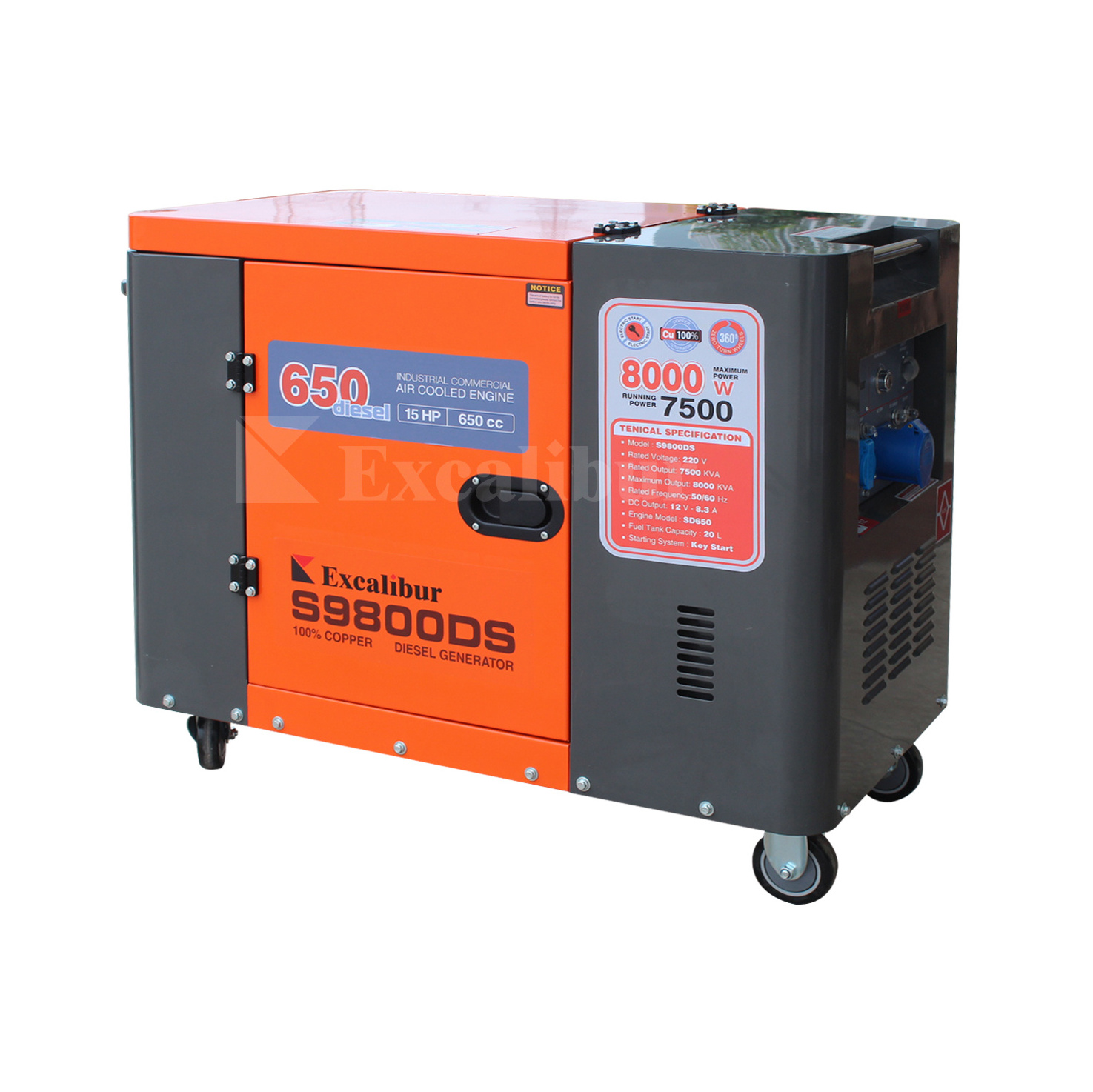 8KW Air Cooled Digital Display S9800DS Silent Diesel Generator ATS System 24v Dc Generator