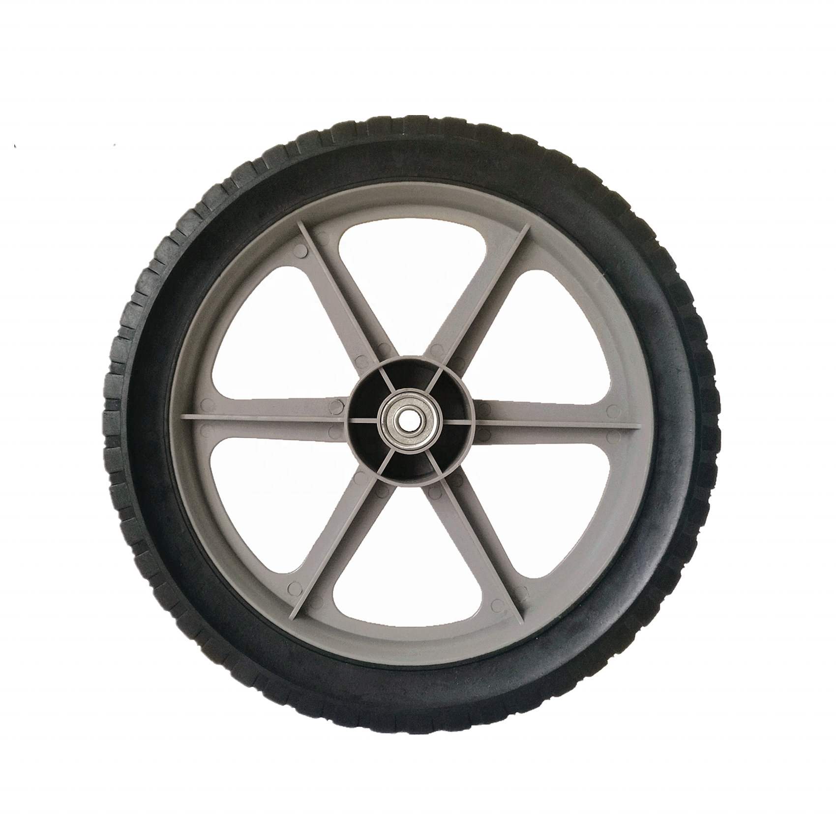 14 inch solid rubber plastic wheels with bearings, wagon cart wheel, lawn sweeper wheel