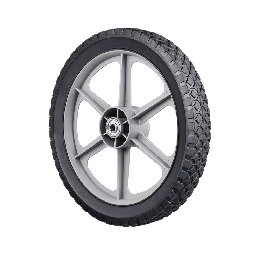 14 inch solid rubber plastic wheels with bearings, wagon cart wheel, lawn sweeper wheel