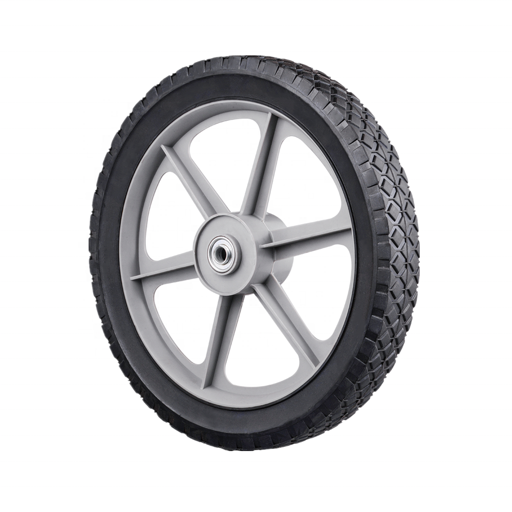 14 inch solid rubber plastic wheels with bearings, wagon cart wheel, lawn sweeper wheel