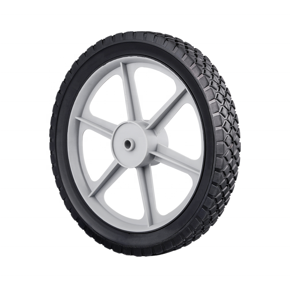 Solid rubber wheel 14 inch flat free spoked wheels for lawn mower, garden cart