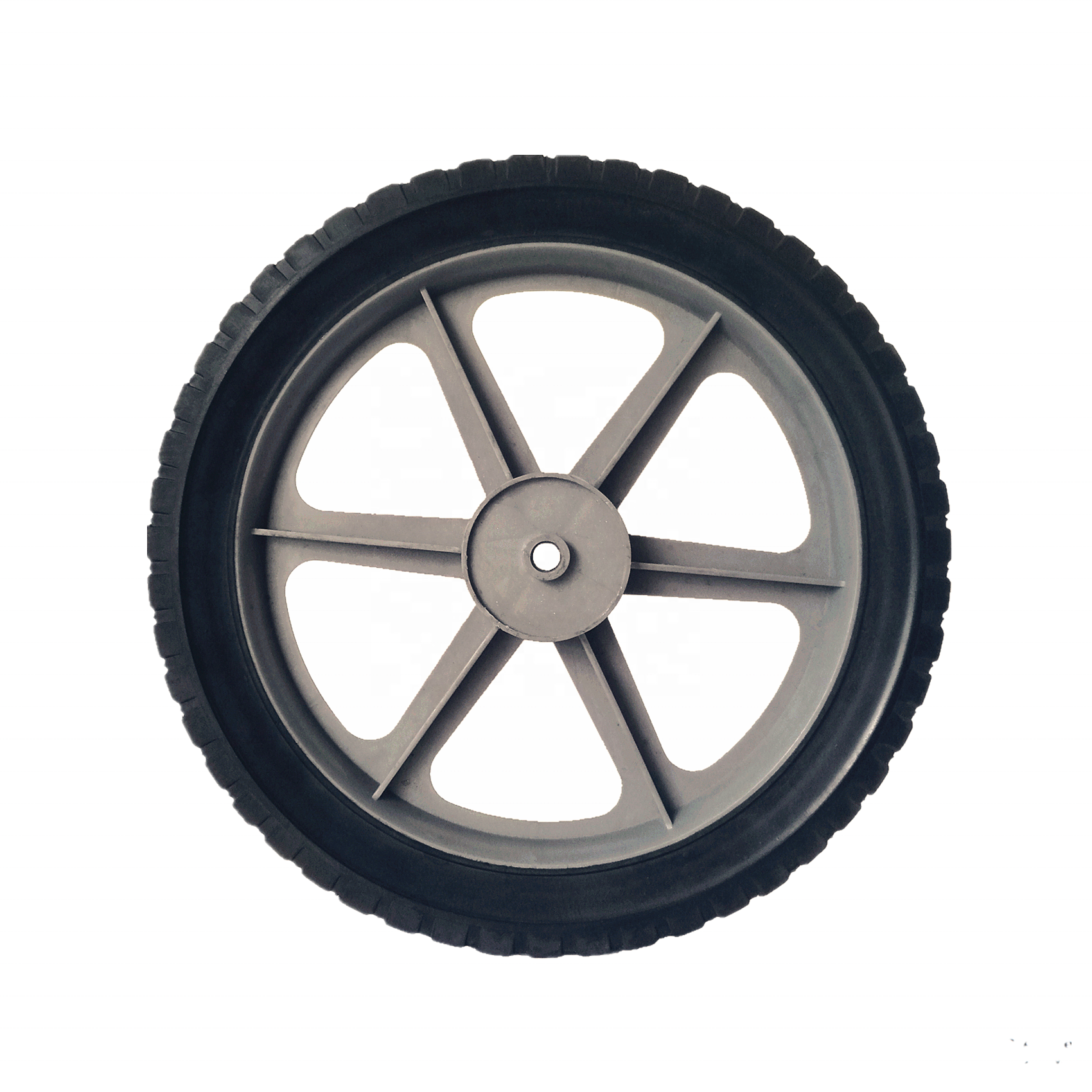 Solid rubber wheel 14 inch flat free spoked wheels for lawn mower, garden cart