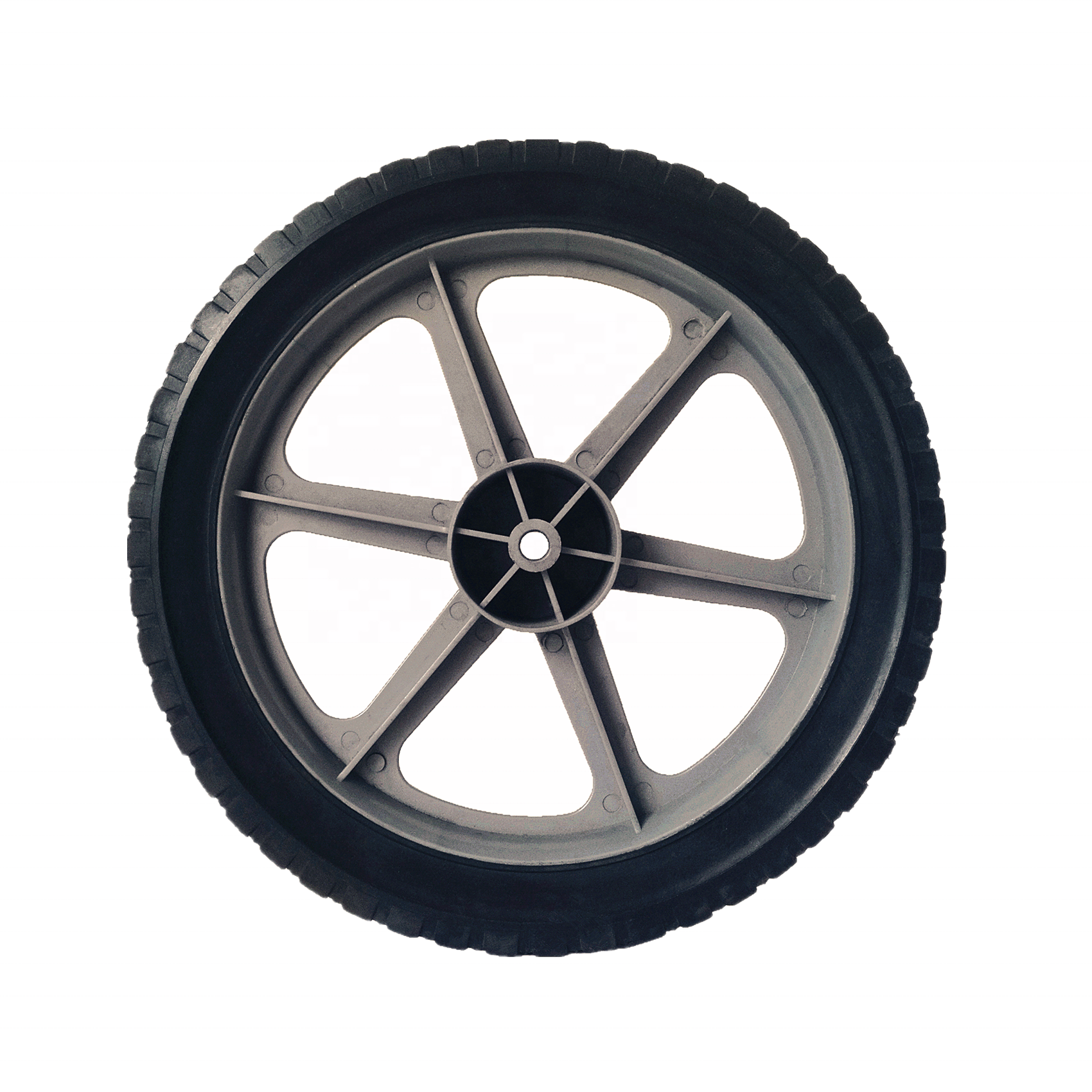 Solid rubber wheel 14 inch flat free spoked wheels for lawn mower, garden cart