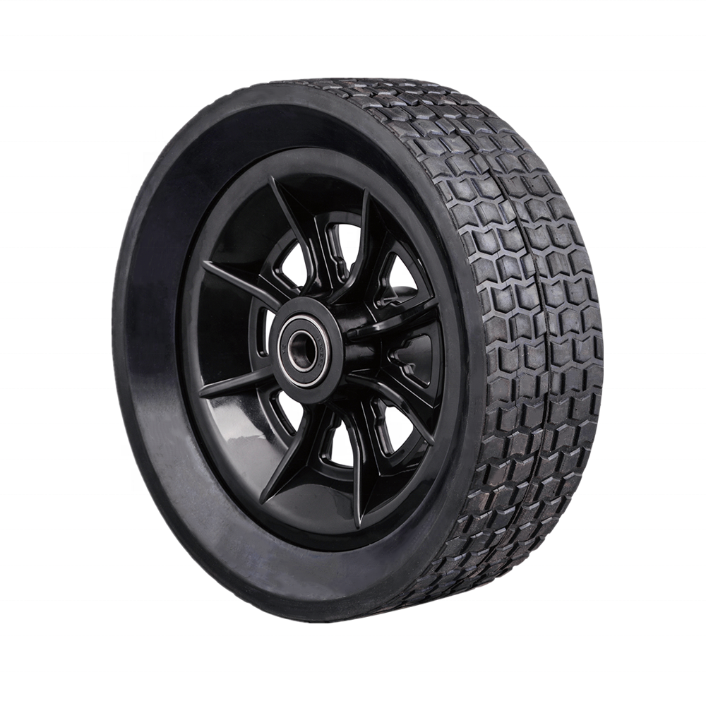 Solid rubber wheel 10 inch flat free hand truck wheel black rim for air dehumidifier, pressure washer wheel