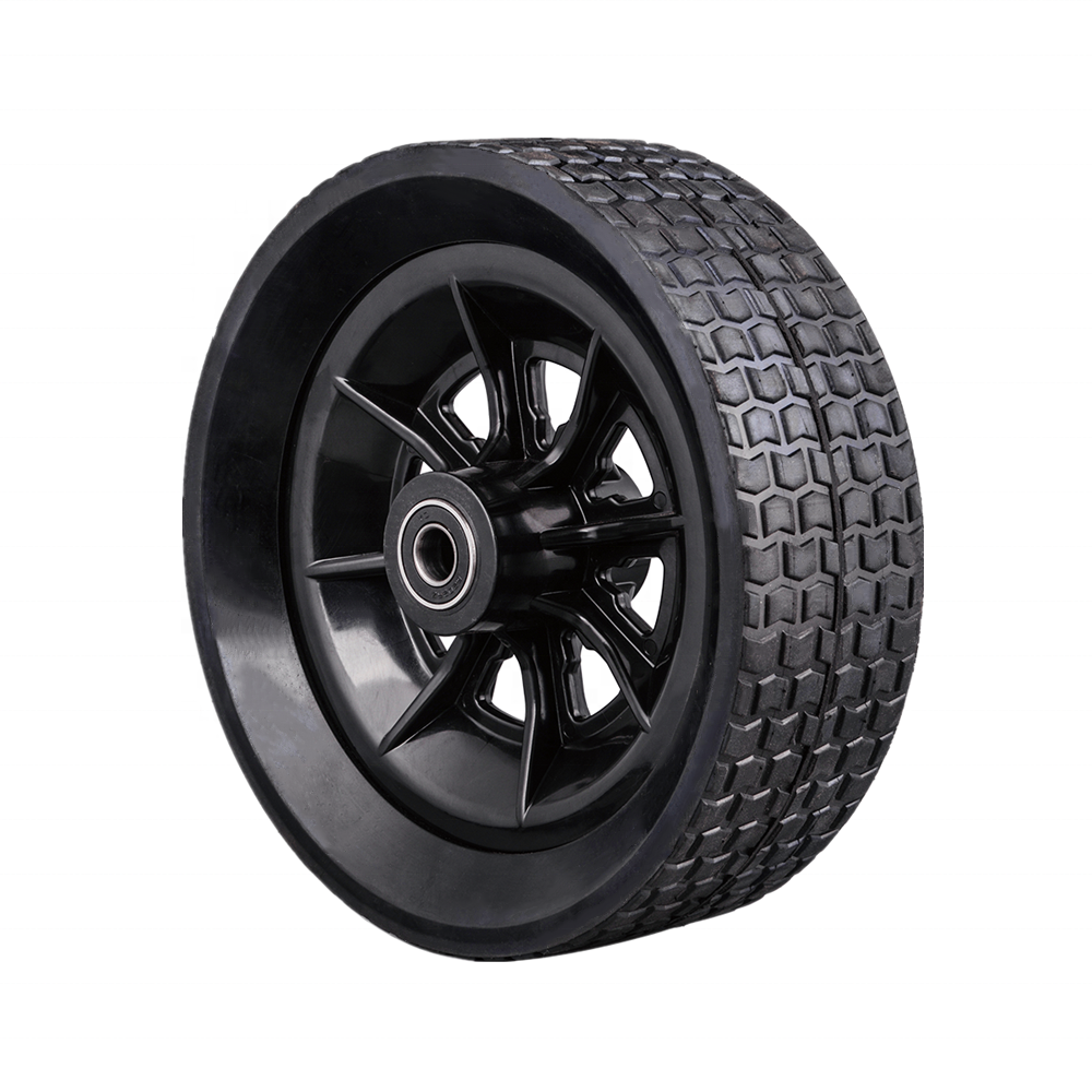 Solid rubber wheel 10 inch flat free hand truck wheel black rim for air dehumidifier, pressure washer wheel