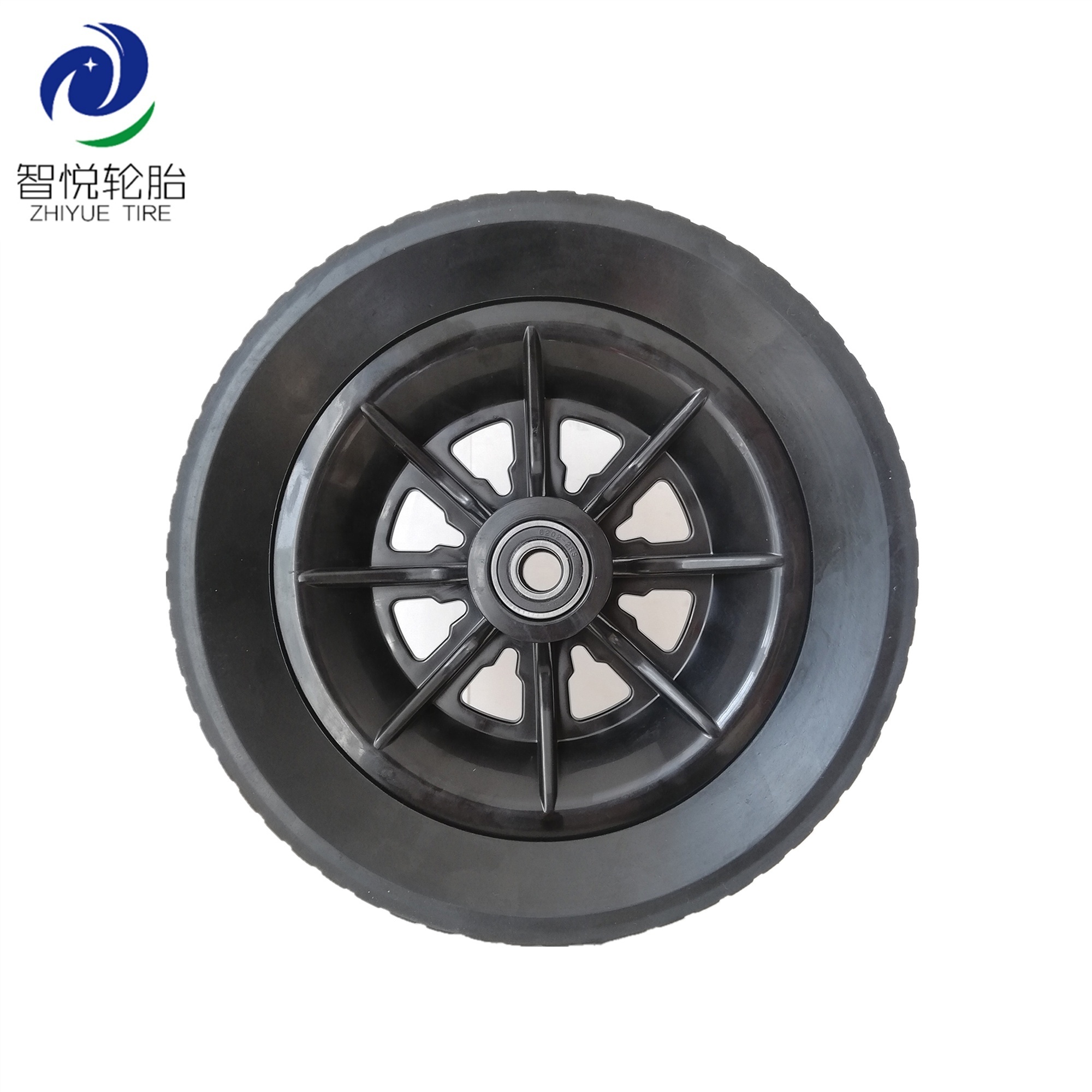 Solid rubber wheel 10 inch flat free hand truck wheel black rim for air dehumidifier, pressure washer wheel