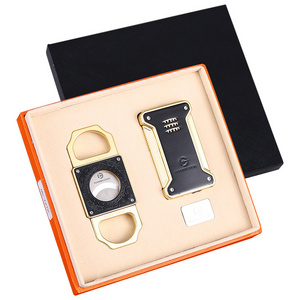 Windproof Single Fire Direct Impact Lighter Cigar Cutter Set Zinc Alloy Portable Sharp And Smooth