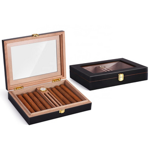 High Gloss Cigar Humidor For 15-20 Cigars Handmade Cedar Wood Cigar Box Desktop Humidors With Hygrometer And Humidifier