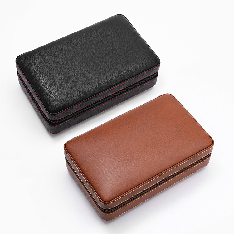 Factory price oem service bonded leather with cedar wood lining easy to carry travel leather cigar case