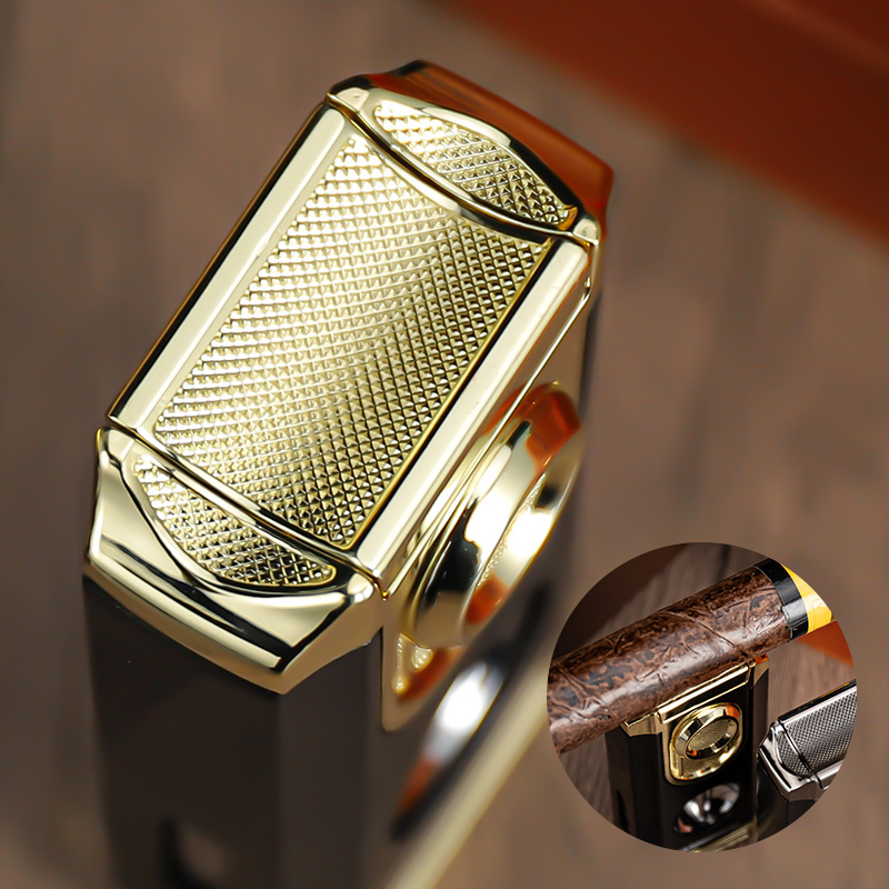 New Style Triple Jet Flame Cigar Lighter with Cigar V Cutter Windproof Butane Refillable Torch Lighters