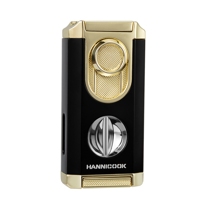 New Style Triple Jet Flame Cigar Lighter with Cigar V Cutter Windproof Butane Refillable Torch Lighters