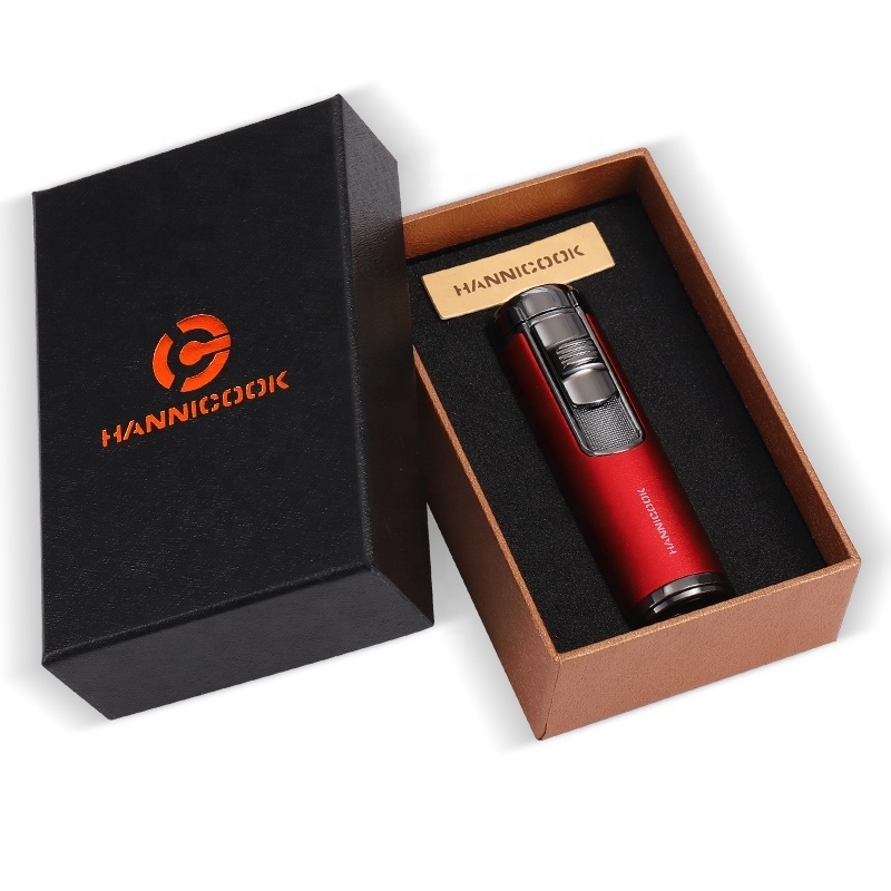 Windproof smoking torch refillable butane gas cigar cigarette 4  jet flame lighter