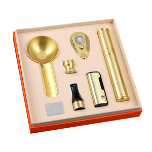 Luxury Gold 6 In 1 Set Portable Cigar Cutter Cugar Ashtray Cigar Stand Cigarette Holder Gift Set