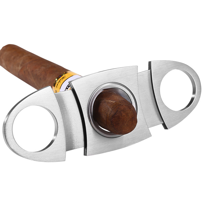 Customized Logo Double-edged Cigar Cutter Stainless Steel Large Caliber Sharp Cigar Knife Wholesale