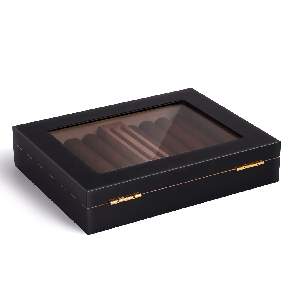 High Gloss Cigar Humidor For 15-20 Cigars Handmade Cedar Wood Cigar Box Desktop Humidors With Hygrometer And Humidifier