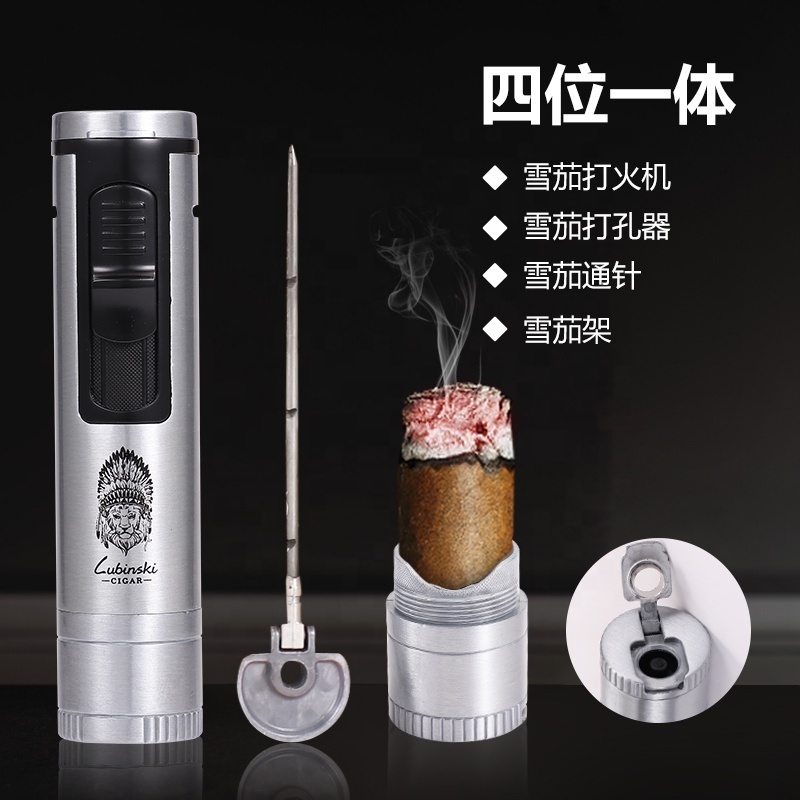 Hannicook Luxury Refillable Metal  Butane Gas Lighter with needle & Cigar Stand