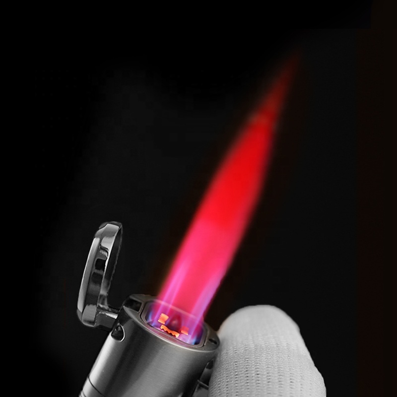 Fast Delivery 4 Jet  Flame Refillable Metal Lighter with Punch cutter