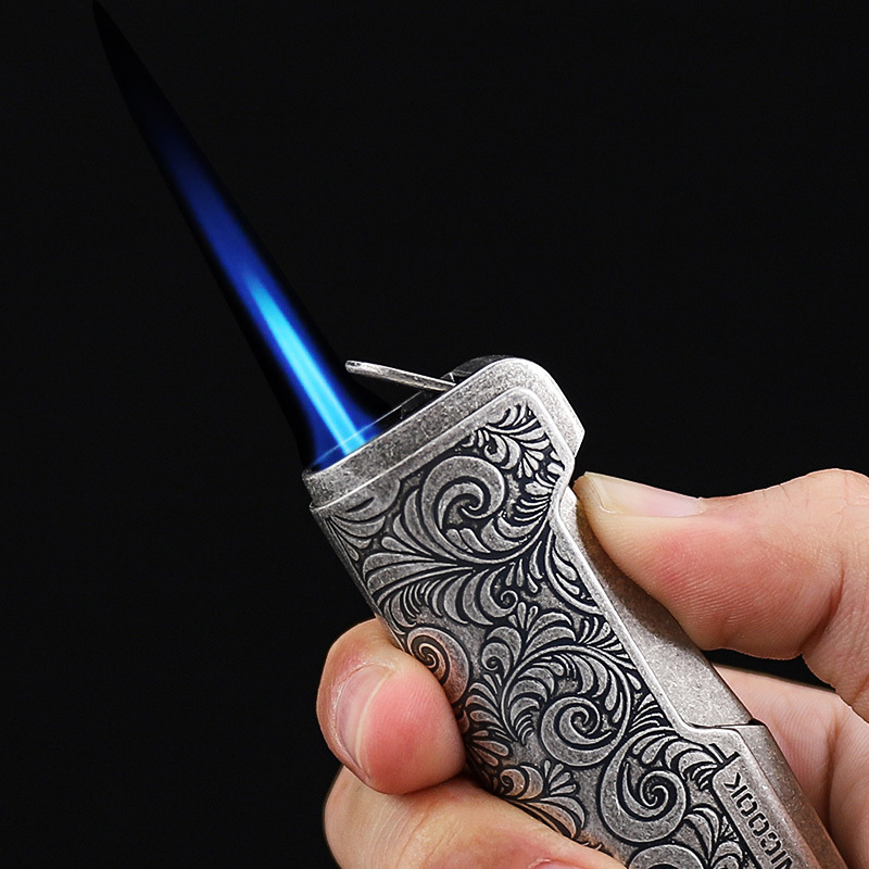 Luxury Zinc Alloy Engraved Silver Cigar Lighter Customizable Tobacco accessories Torch Lighter Refillable Lighter