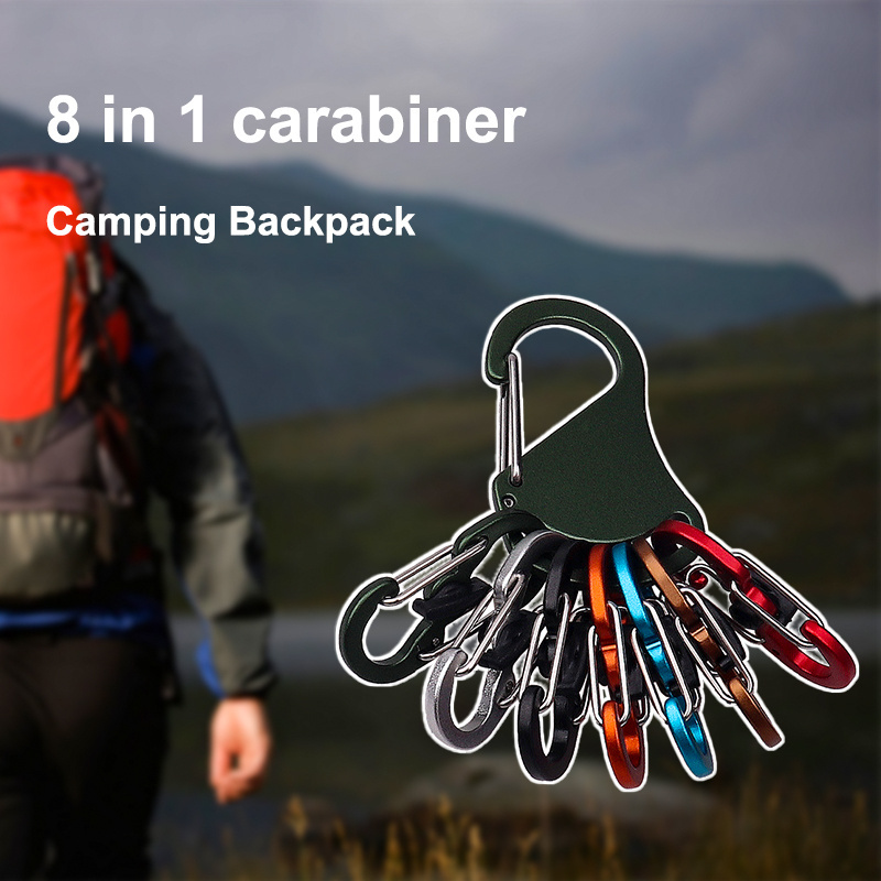 6-in-1 Mini Carabiner clip Aluminum Alloy Quick Hook for Camping Designed for Storage keychain custom Logo