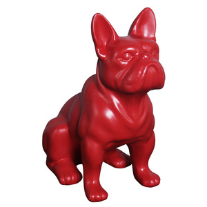 LIFE SIZE RESIN RED WHITE BLACK MINIATURE SITTING CUTE ANIMAL FRENCH BULL DOG PUPPY HOUSE ROOM GARDEN DECORATIVE STATUE MODEL