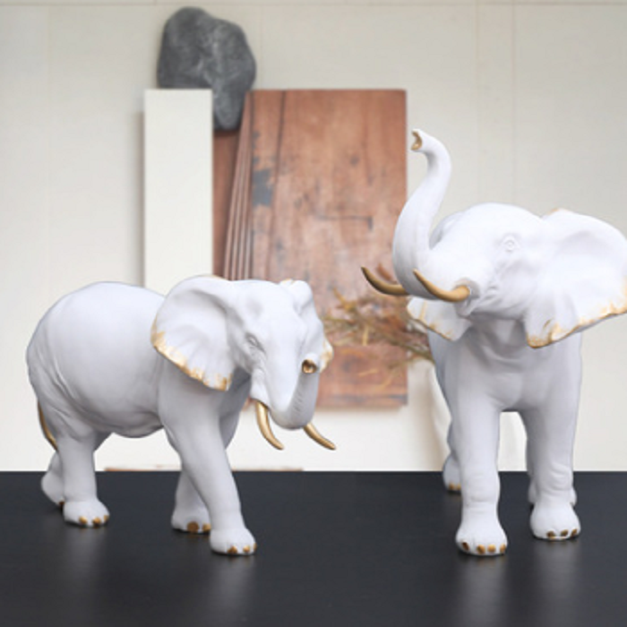 2022 POLYRESIN WHITE BLACK GOLDEN FEMALE MALE ANIMAL WALKING ELEPHANT COUPLE SCULPTURE HOLIDAY GIFT SOUVENIR HOME DECORATION TOY