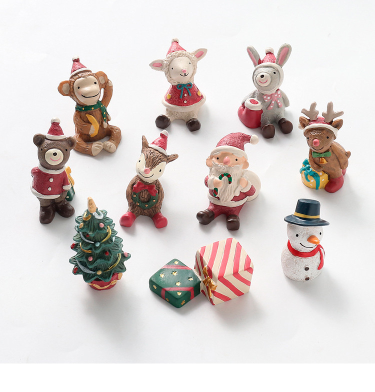 2020 READY TO SHIP RESIN CARTOON HOLIDAY CHRISTMAS XMAS TREE SANTA CLAUS SNOWMAN  MINI ANIMAL STATUES DECORATIVE PENDANT STATUES