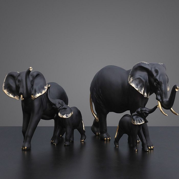 2022 RESIN WHITE BLACK GOLDEN WALKING ANIMAL SMALL ELEPHANT FAMILY MOM DAD BABY SCULPTURE  GIFT SOUVENIR HOME DECORATION TOY