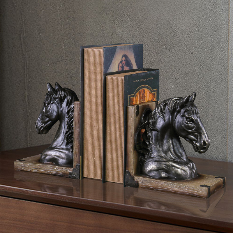 2022 POLYRESIN ANIMAL ANTIQUE BRONZE WHITE ARTIFICIAL HORSE HEAD HOUSE TABLE TOP DECORATIVE BOOKEND SET STATUE SCULPTURE GIFT