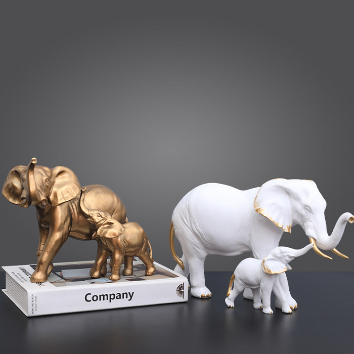 2022 RESIN WHITE BLACK GOLDEN WALKING ANIMAL SMALL ELEPHANT FAMILY MOM DAD BABY SCULPTURE  GIFT SOUVENIR HOME DECORATION TOY